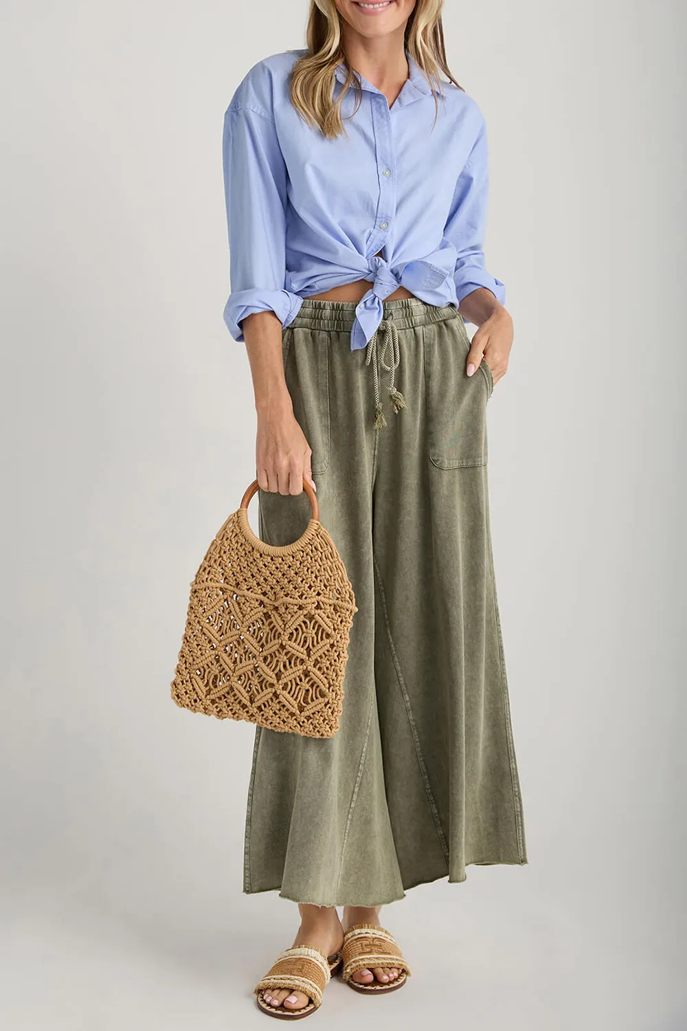 Easel Wide Leg Knit Pants - ash