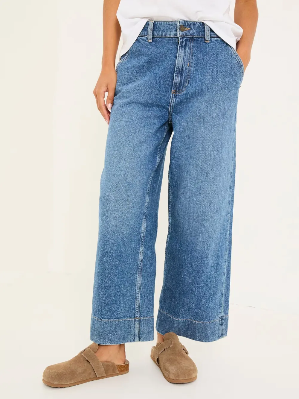 Hove Blue Denim Wide Leg Crop Jeans