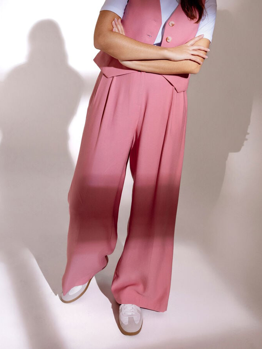 Pantalon large avec pinces rose femme