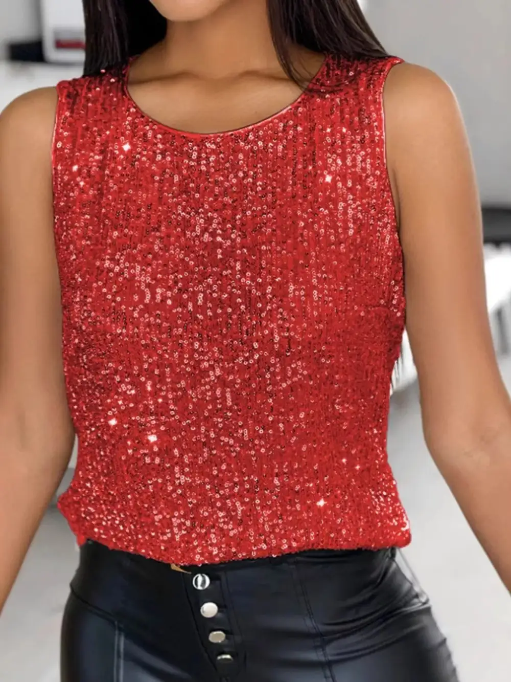 Sequin Round Neck Tank Top