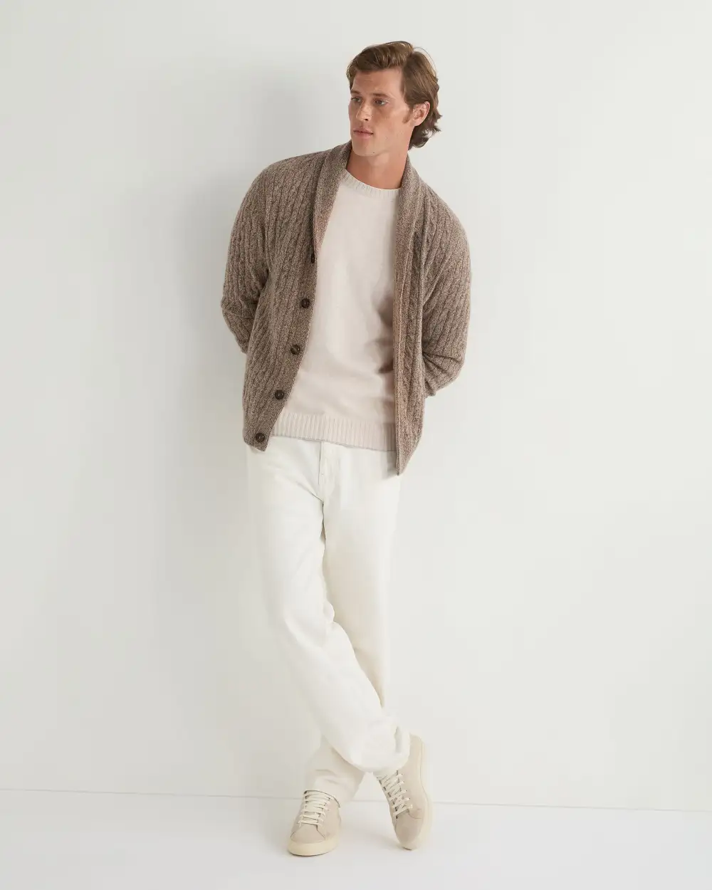 Men's Shoreditch Round Neck Cashmere Jumper Frost White