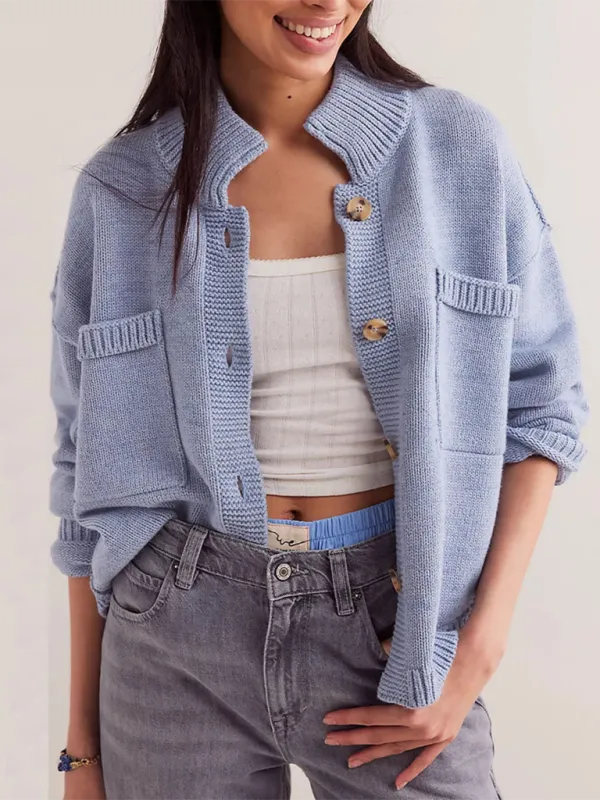 Knit Upright Collar Cardigan