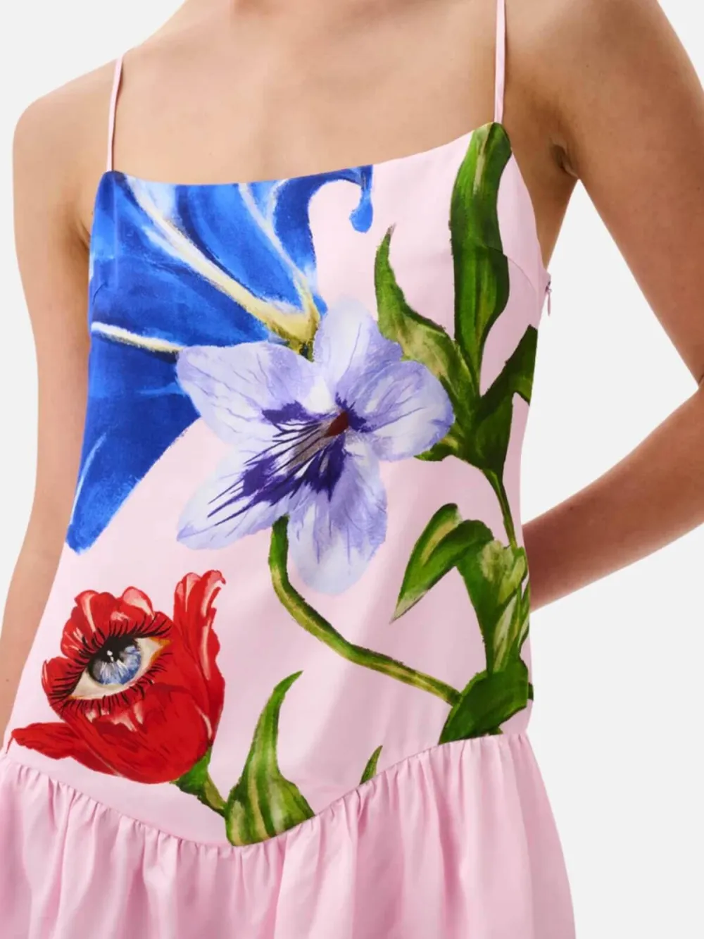 Flower Printed Spaghetti Strap Mini Dress