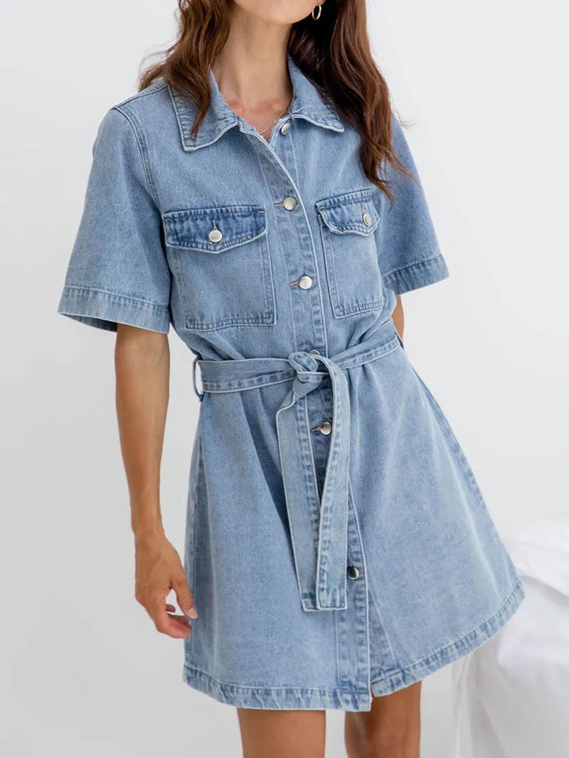 Denim Mini Dress - Light Wash