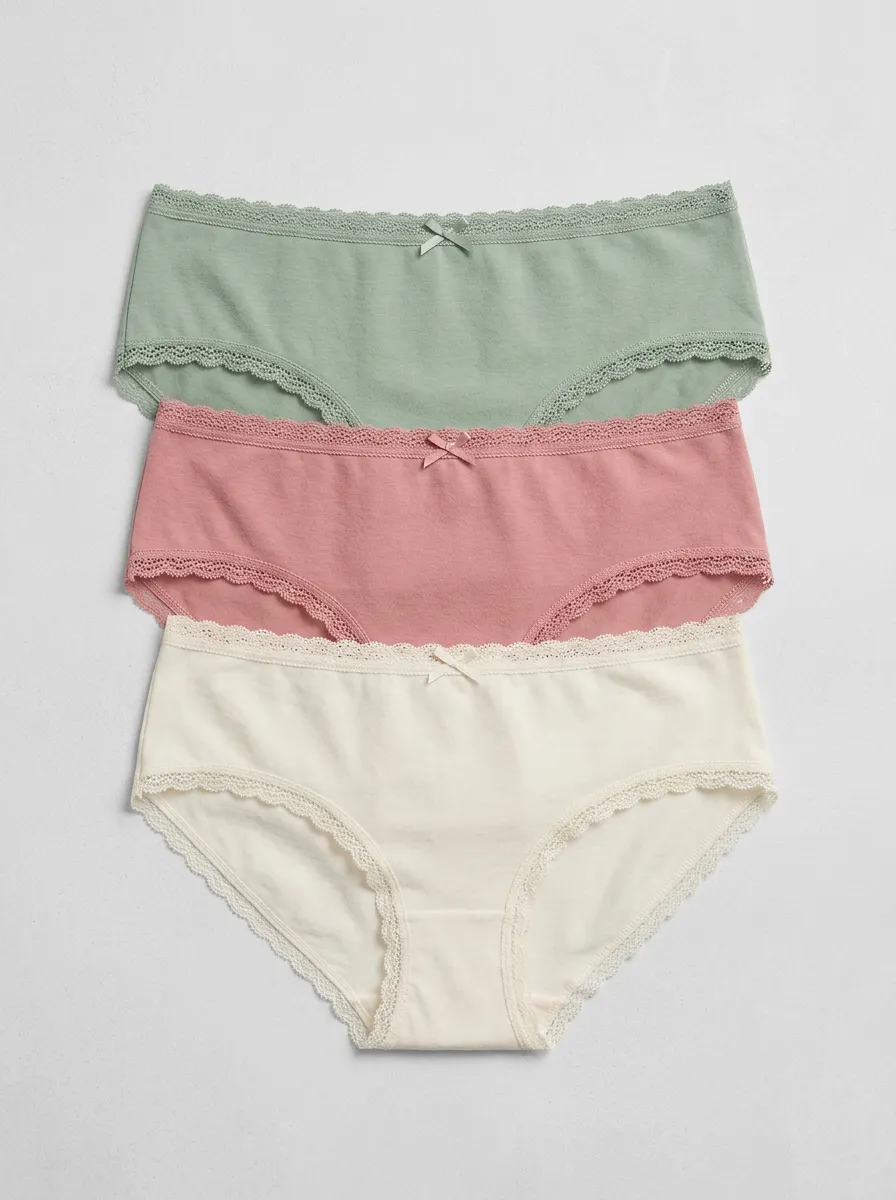 Everyday Lace-Trim Bow-Detail Women's Three-Piece Panty Set