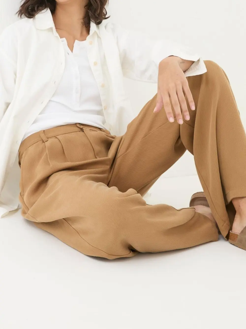 Dark Natural Ginger Wide Leg Drape Trousers