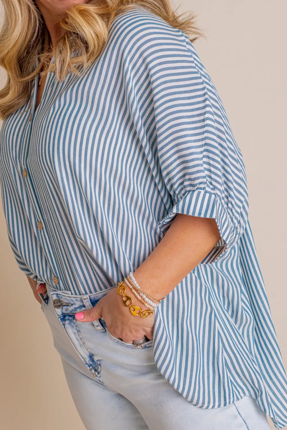 Women's Oversized Striped Button-down Shirt (Buy 2 Free Shipping)