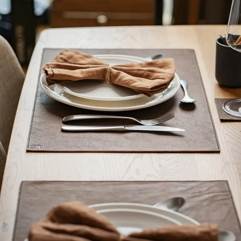 4 - 8x PREMIUM Brown Leather Placemats • Waterproof and Robust • Oil Absorbent •  For Bar and Dining •  Home Décor •  Rectangular