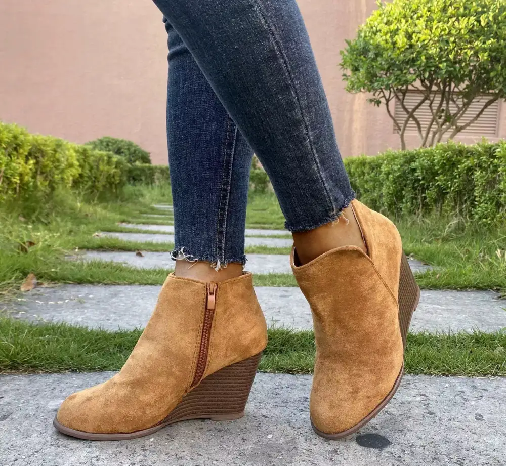 Refined Round Toe Wedge Ankle Boots