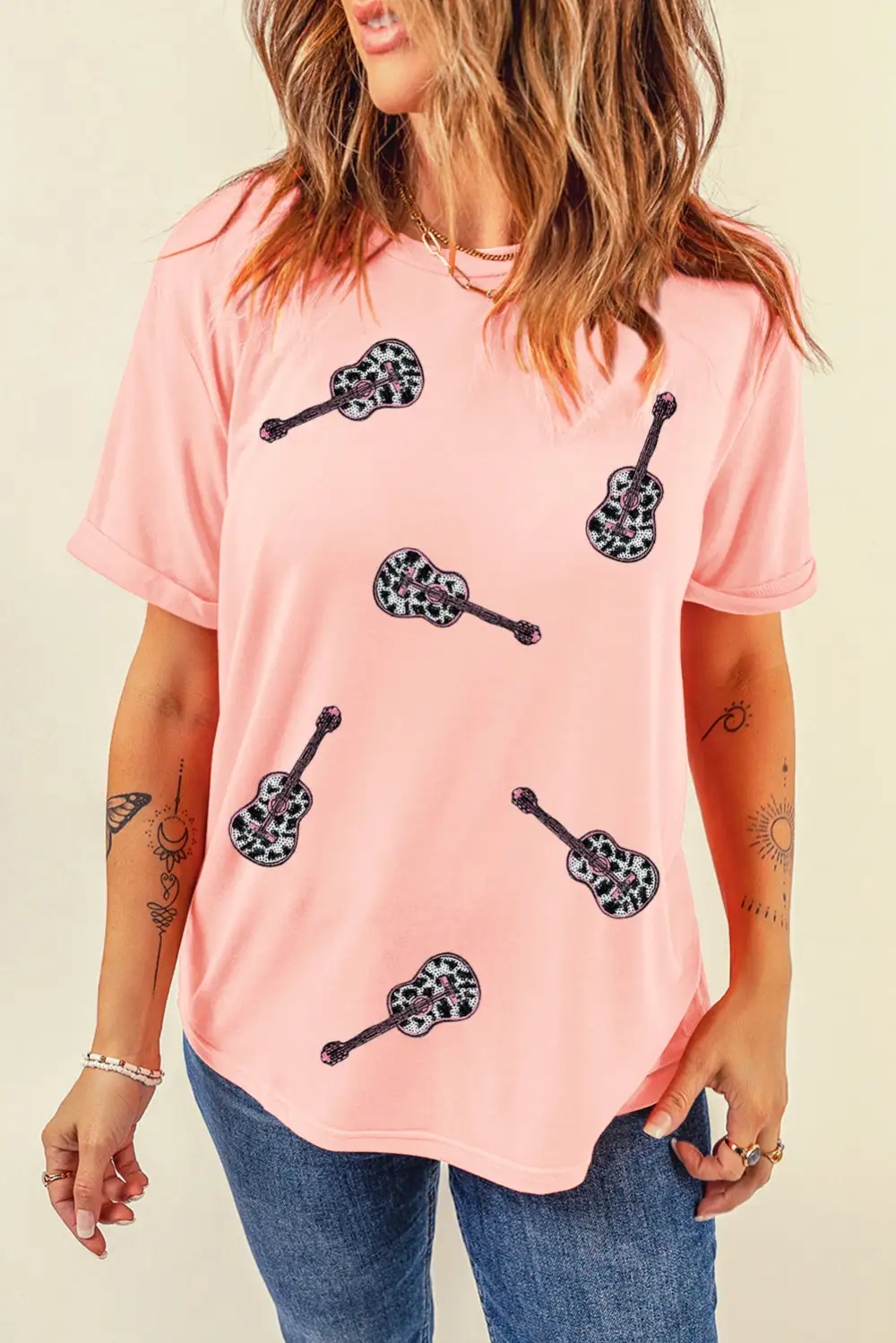 Guitar Sequin Patch Crew Tee