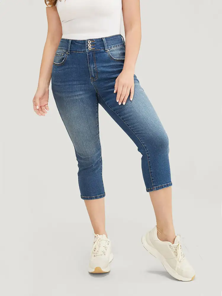 Very Stretchy High Rise Medium Wash Cropped Jeans