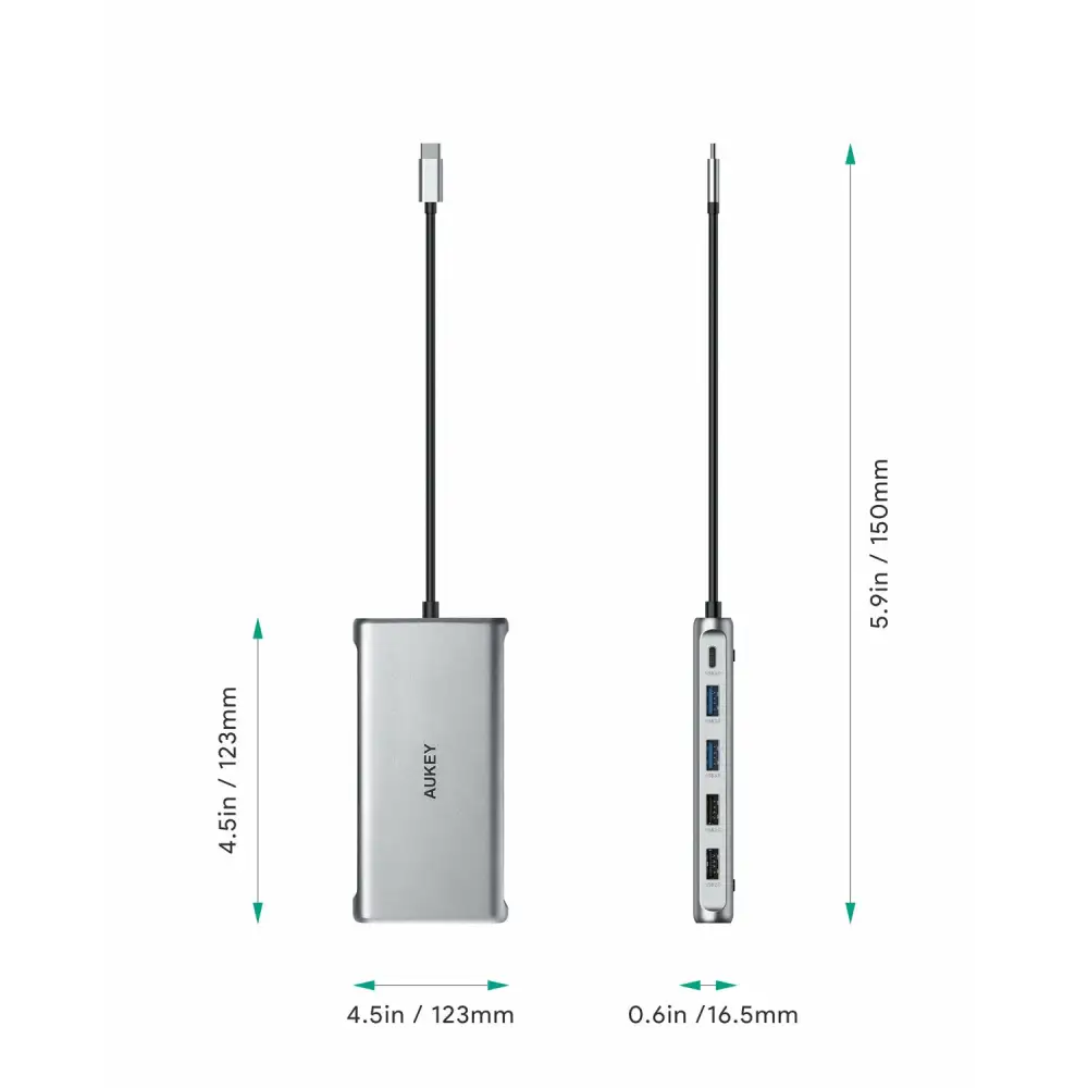 AUKEY CBC78 12 in 1 USB C Hub with Gigabit Ethernet, Dual 4K HDMI, VGA Silver