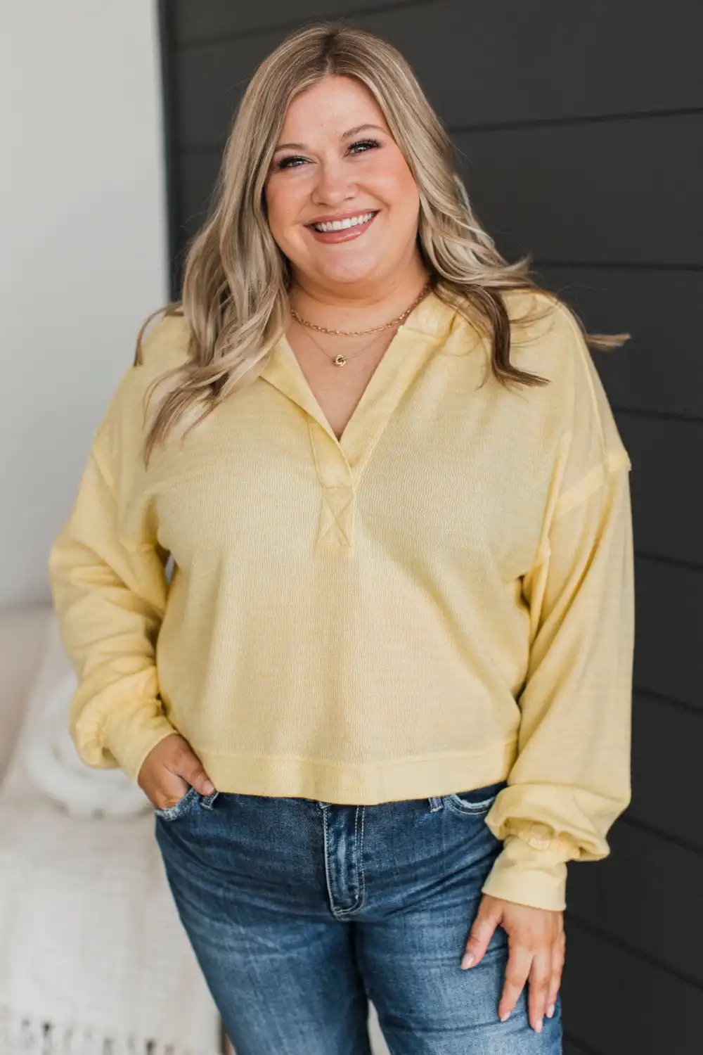 Inspiring You Hooded Pullover Top- Light Yellow