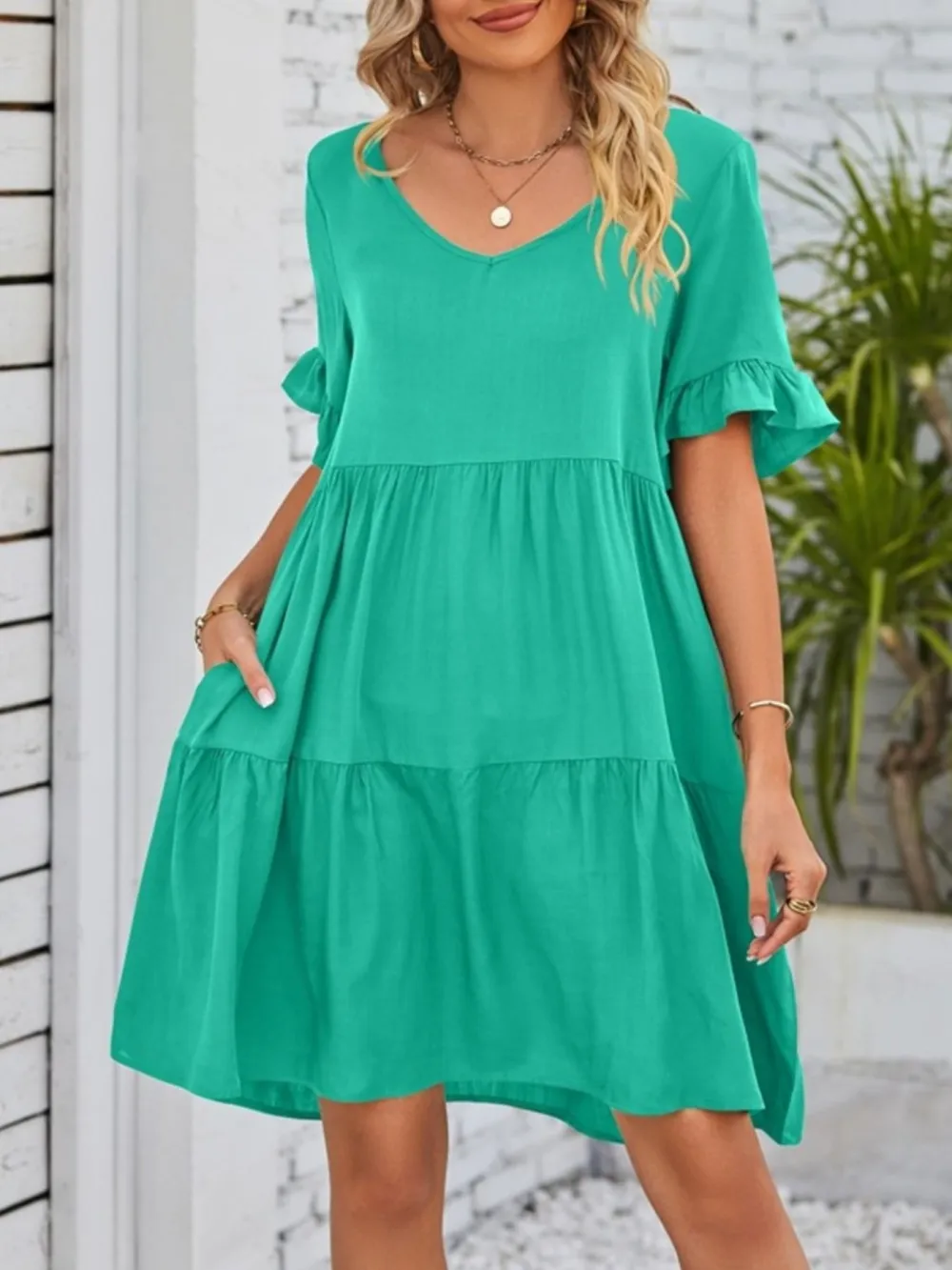 Relaxed Shape Ruffle Tiered Mini Dress