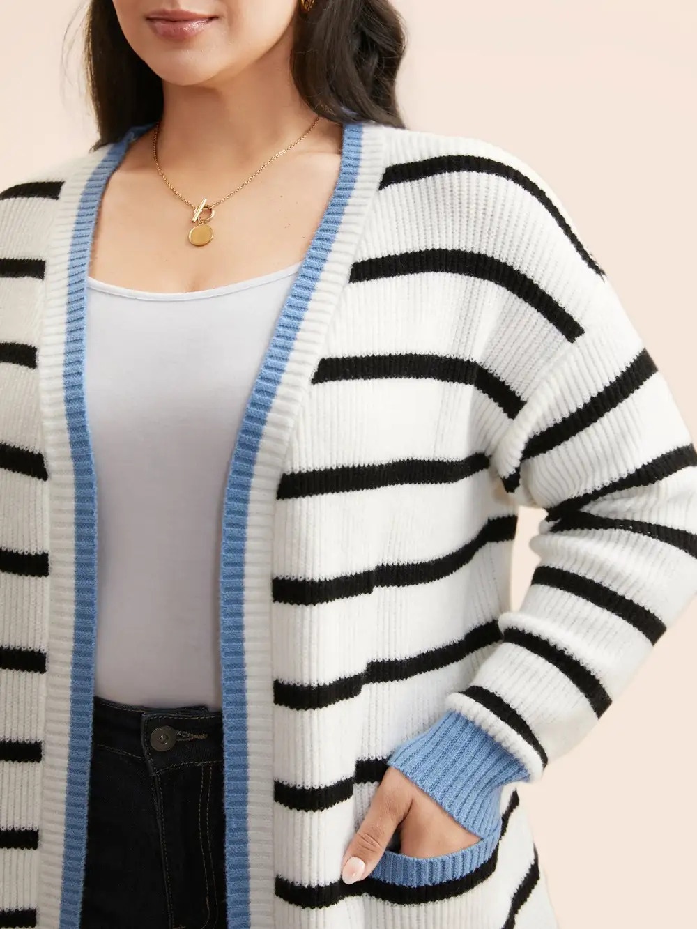 Supersoft Essentials Kimono Collar Contrast Striped Cardigan