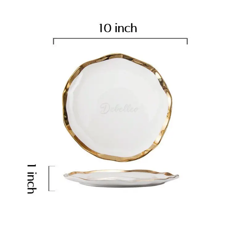 Ondata 4 Piece Dinner Plate Set Handmade Ceramic Hand Finished Gold Edges Modern Minimalist Vintage Nordic Vintage Nordic Party Tableware