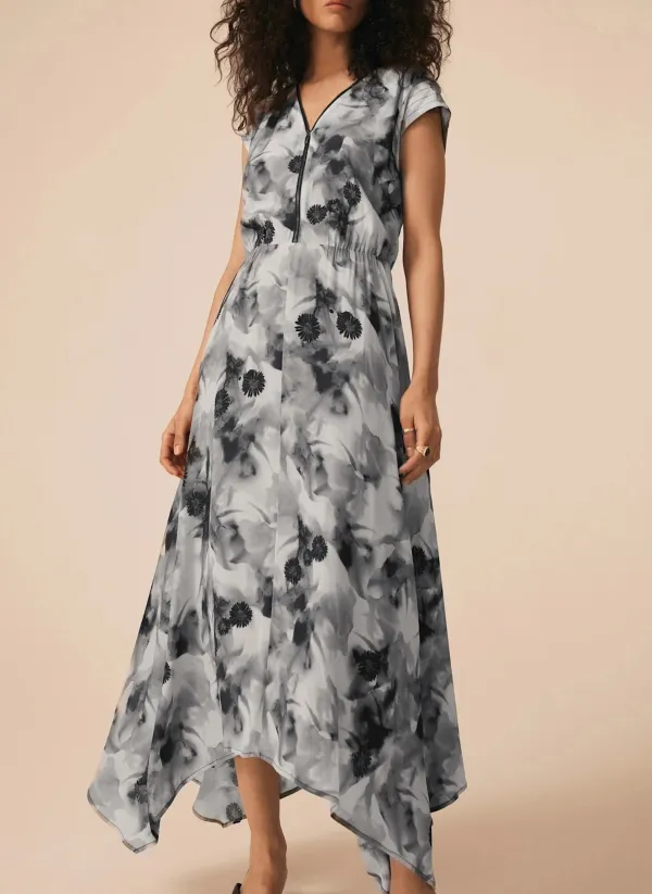 Casual Style Grey Abstract Print Midi Dress