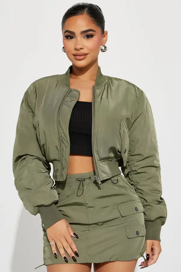 Got To Get Away Bomber Skirt Set - Olive