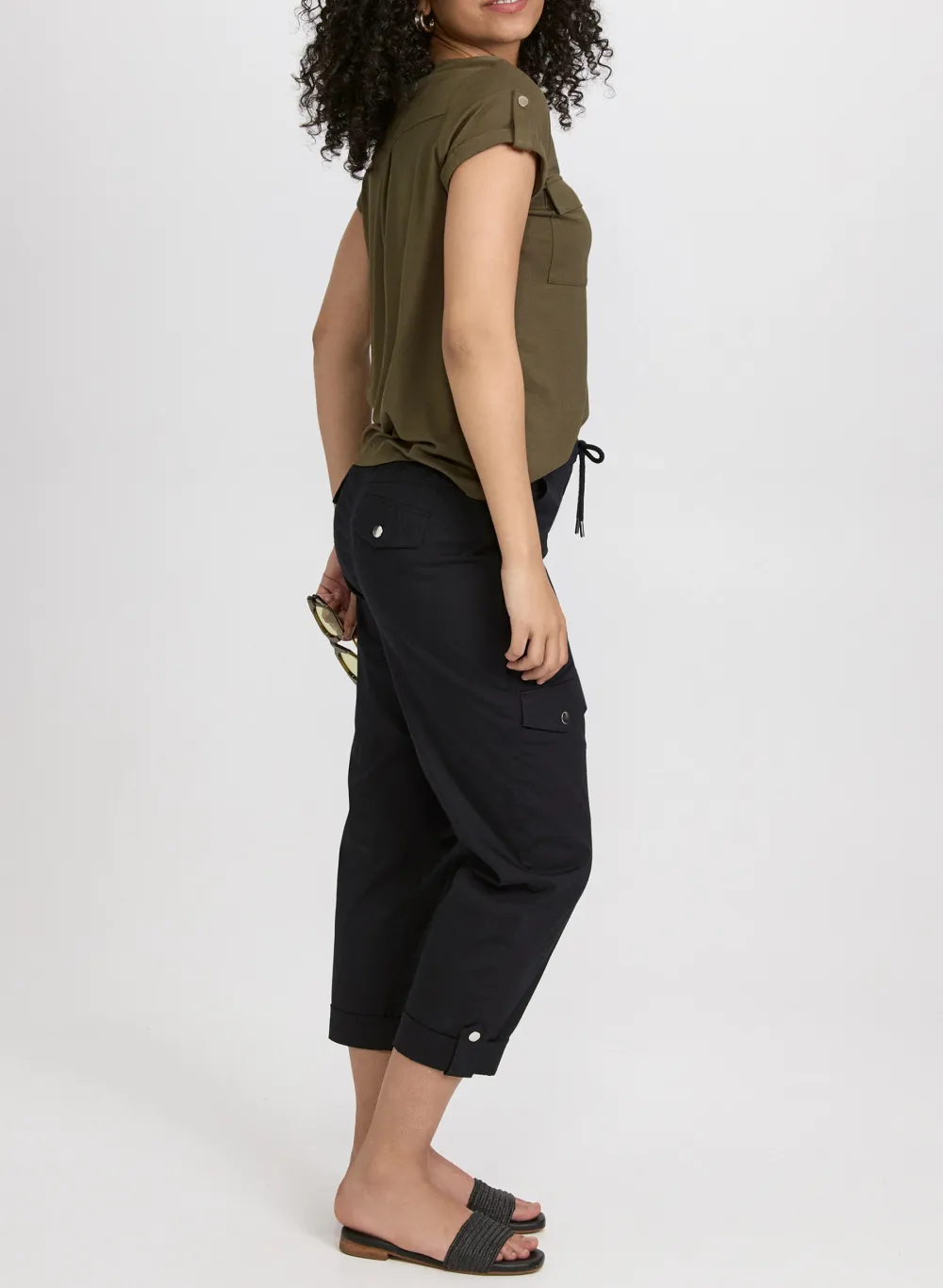 Drawstring Waist Three-Quarter Length Pants