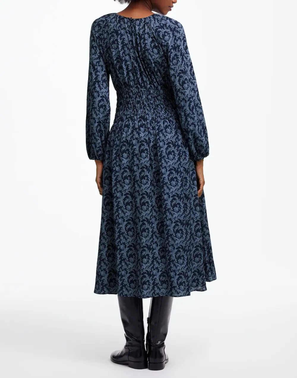Bubble-Sleeve Smocked Maxi Dress in Floral