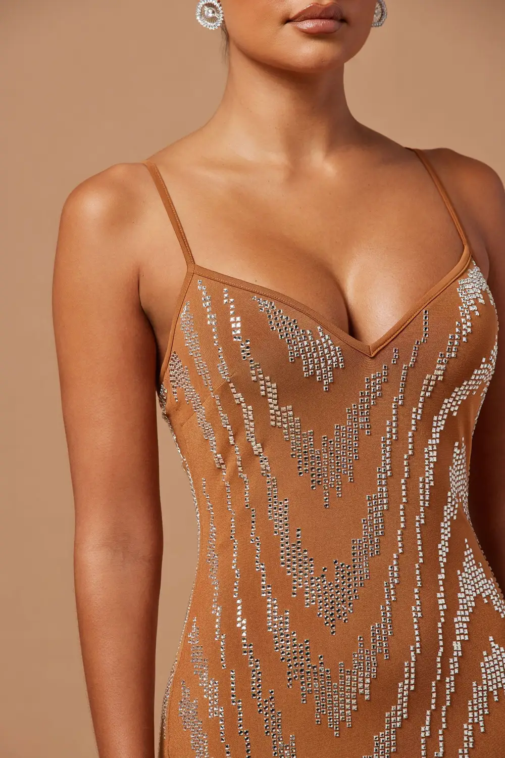 Blaire Embellished Mini Dress - Cognac