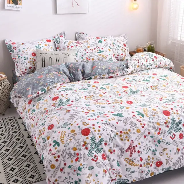 (Store Closing Sale) Flower Duvet Cover Bedding Set Peach Daisy Pastoral style Flat Bed Sheet