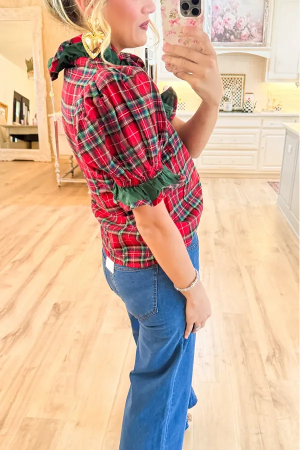 Plaid Puff Sleeve Blouse