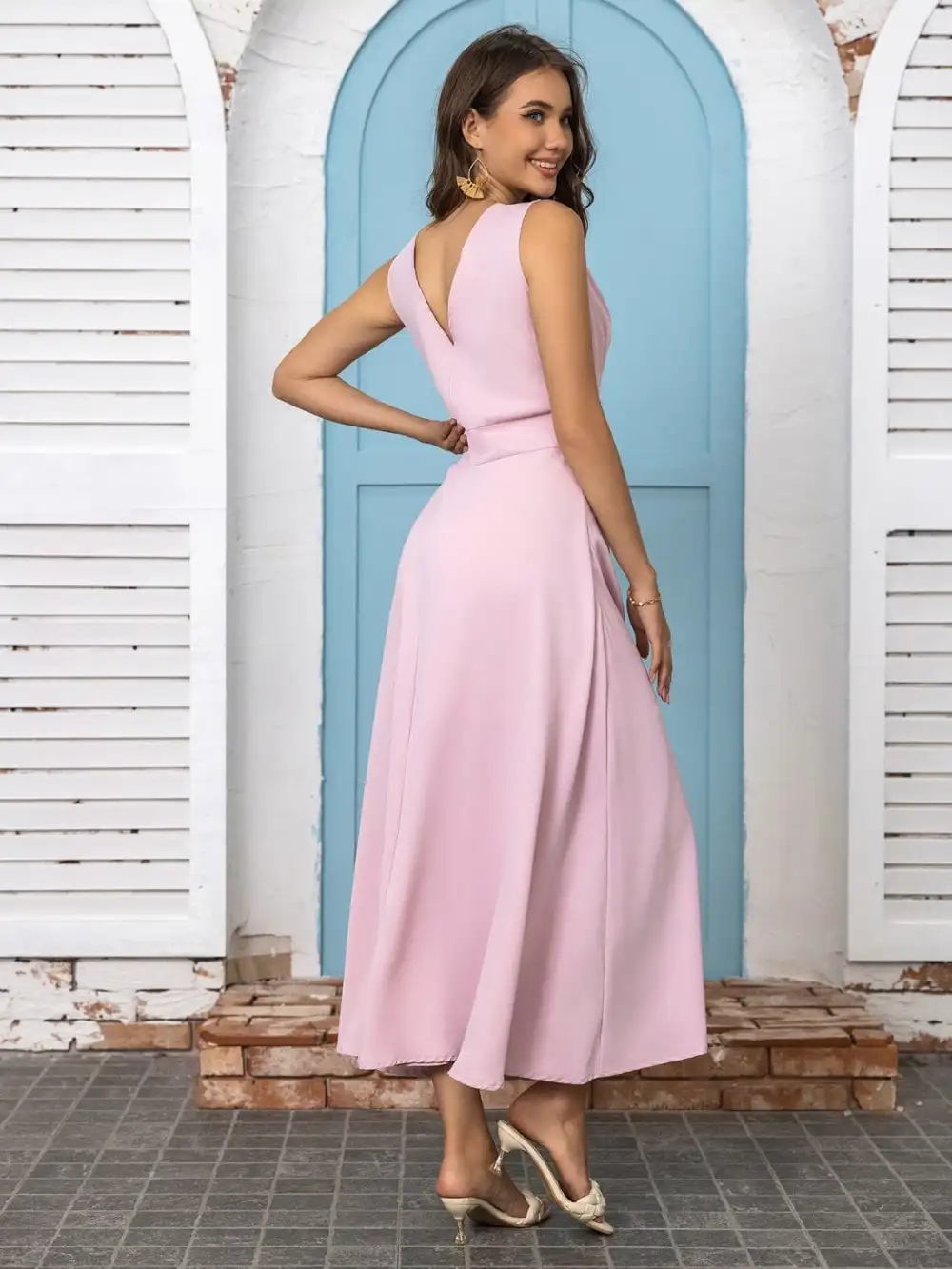 GYPSY-V-Neck Sleeveless Midi Dress