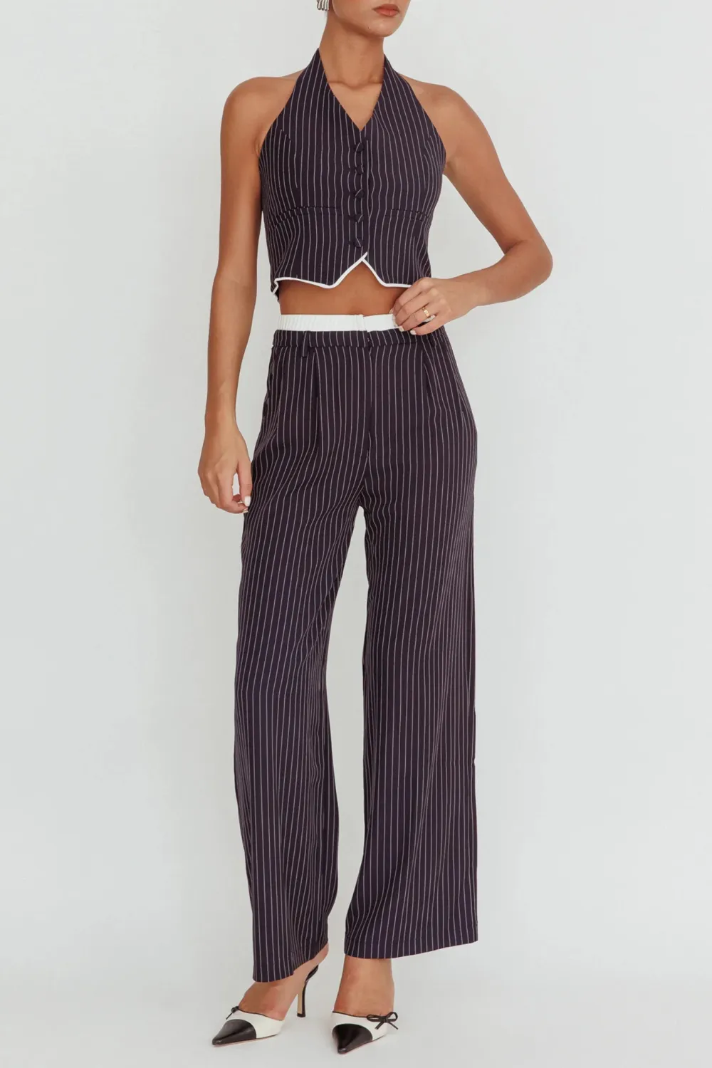 Creative Double Waist Loose Striped Trousers