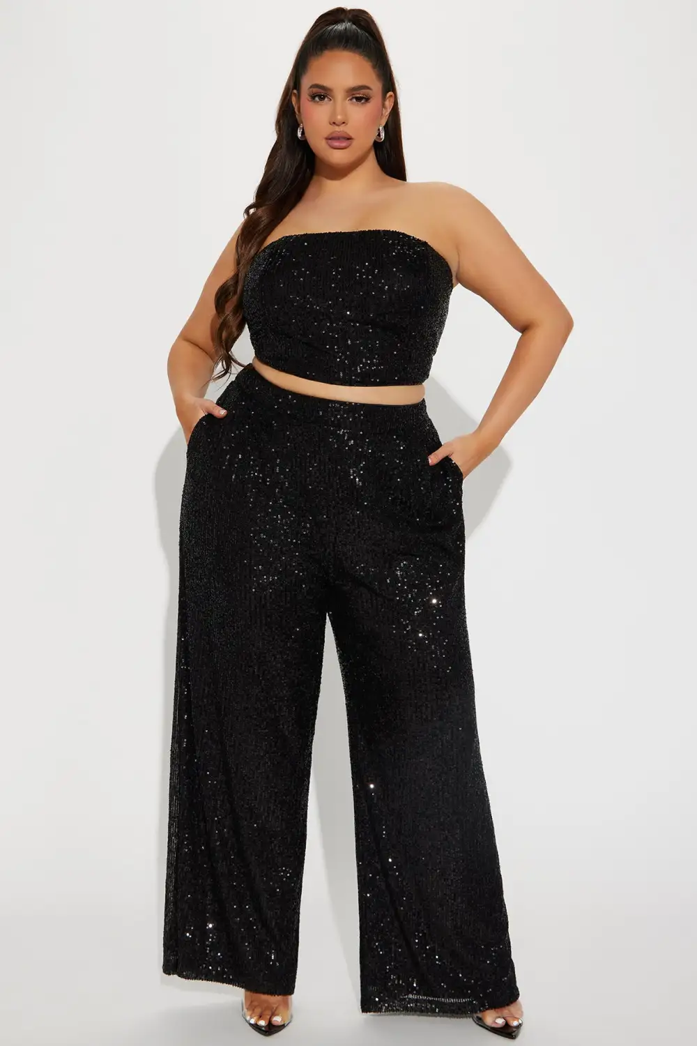 Stella Sequin Pant Set - Black