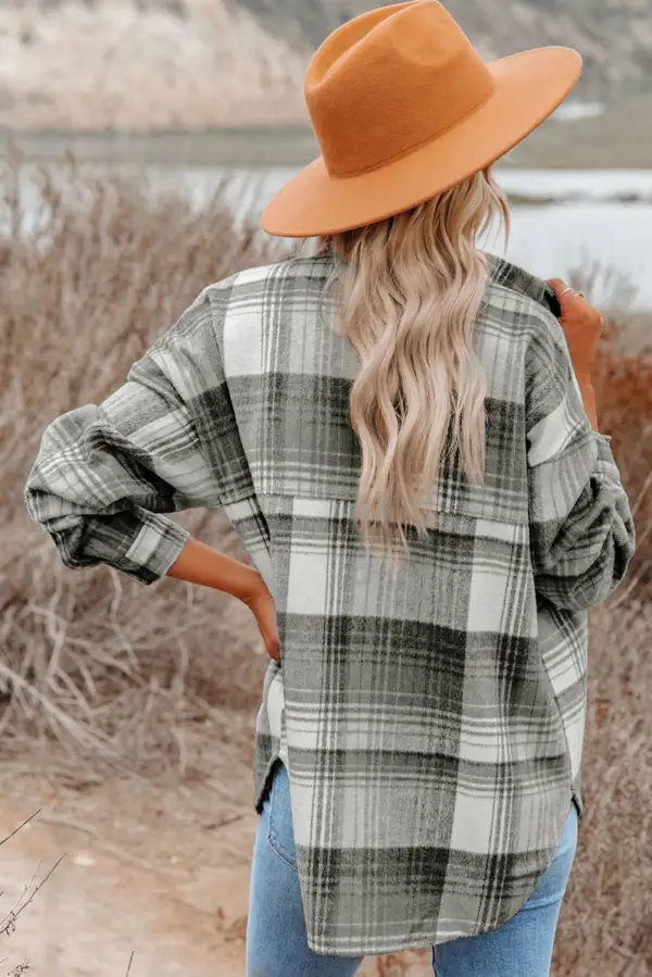 Textured Plaid Pocket Flap Pocket Shacket