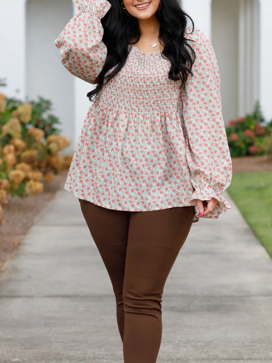 Pleated Square Neck Lantern Sleeve Shirt