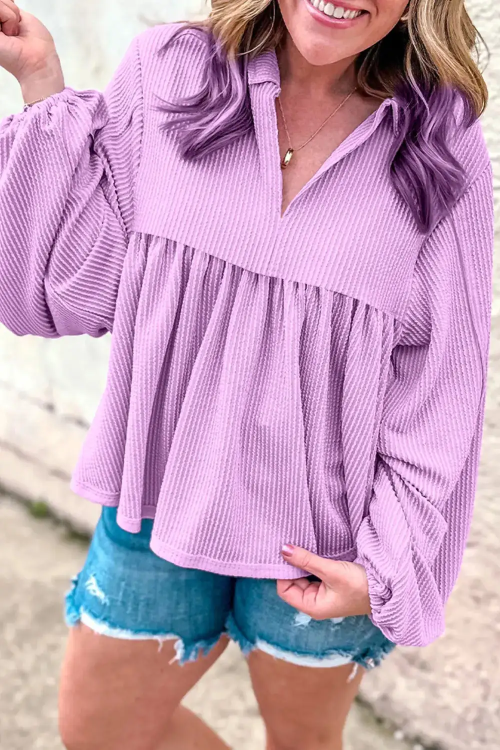V-Neck Turn-down Collar Blouse