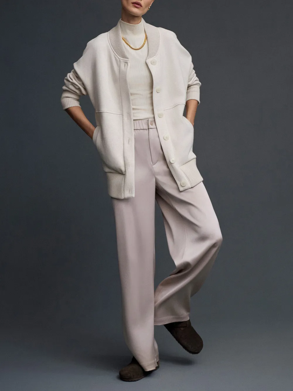 Elegant Turtleneck Buttoned-Cardigan Sweatshirt