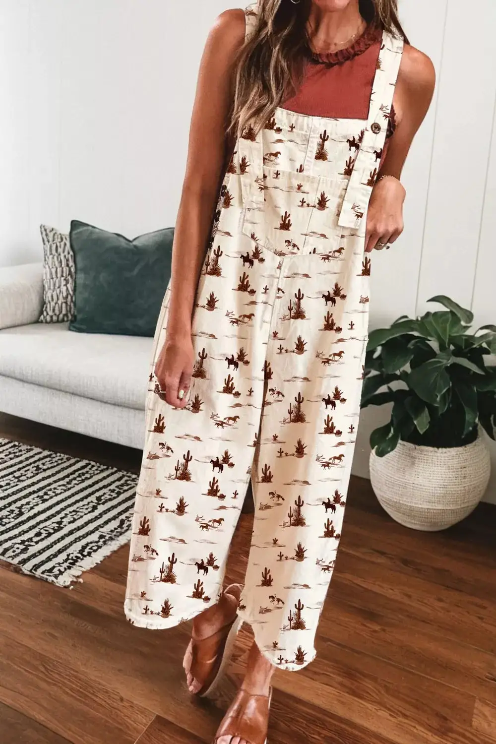 Button Front Western Jumpsuit