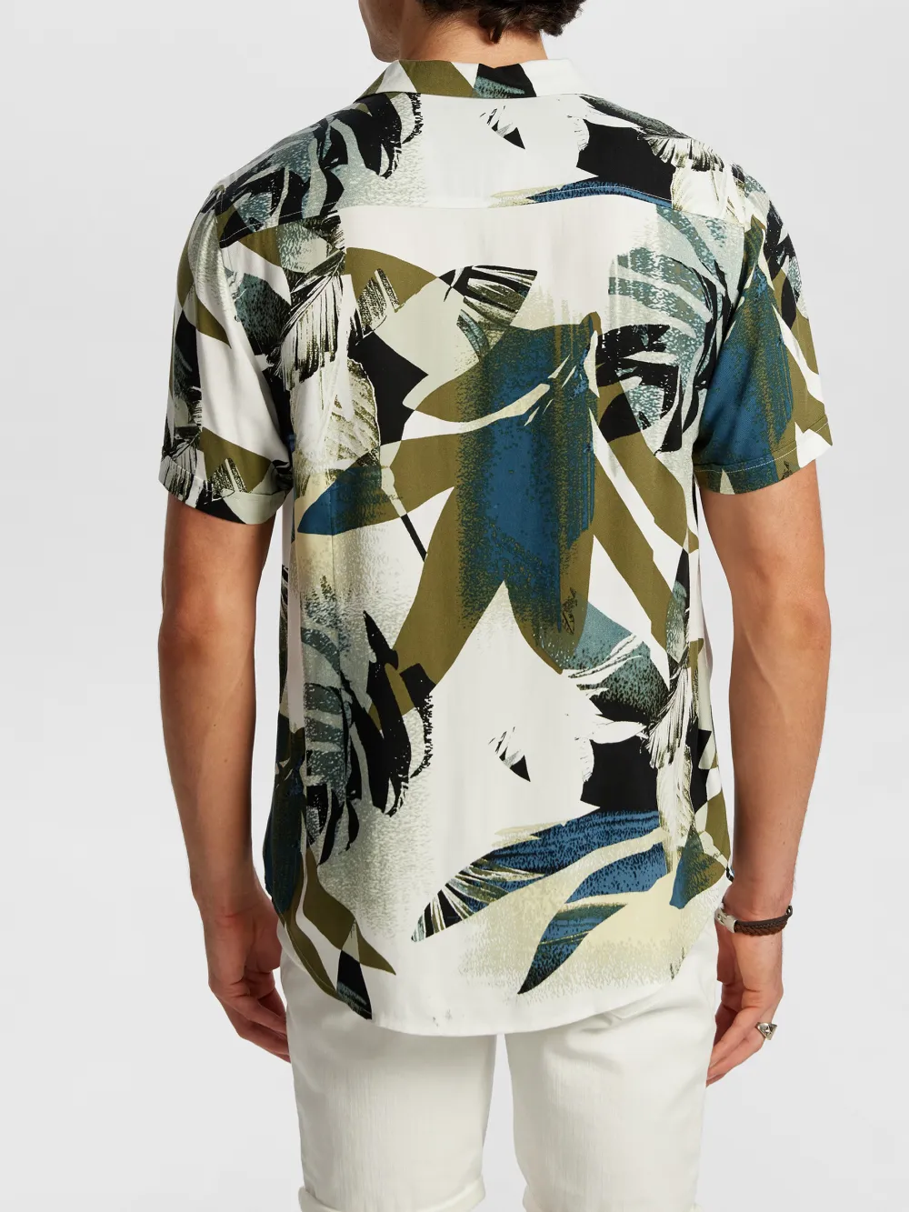 Multicolor Tropical Print Viscose Short Sleeve Shirt