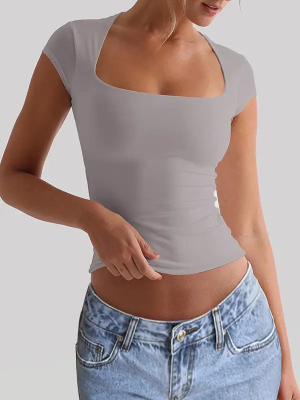 Short Sleeve Slim Fit Square Neck T-Shirt