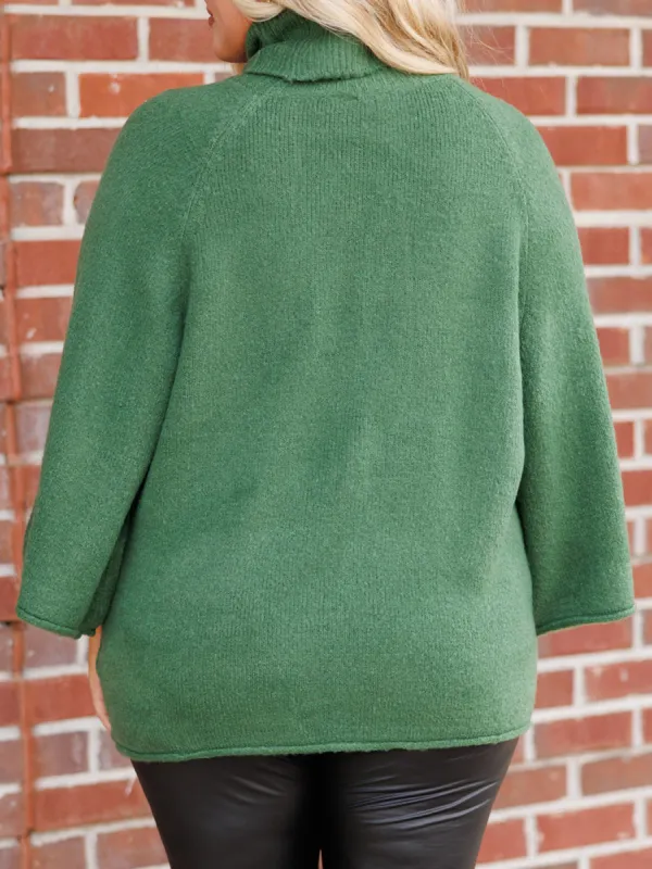 Flare Sleeved High Neck Loose Knit Sweater