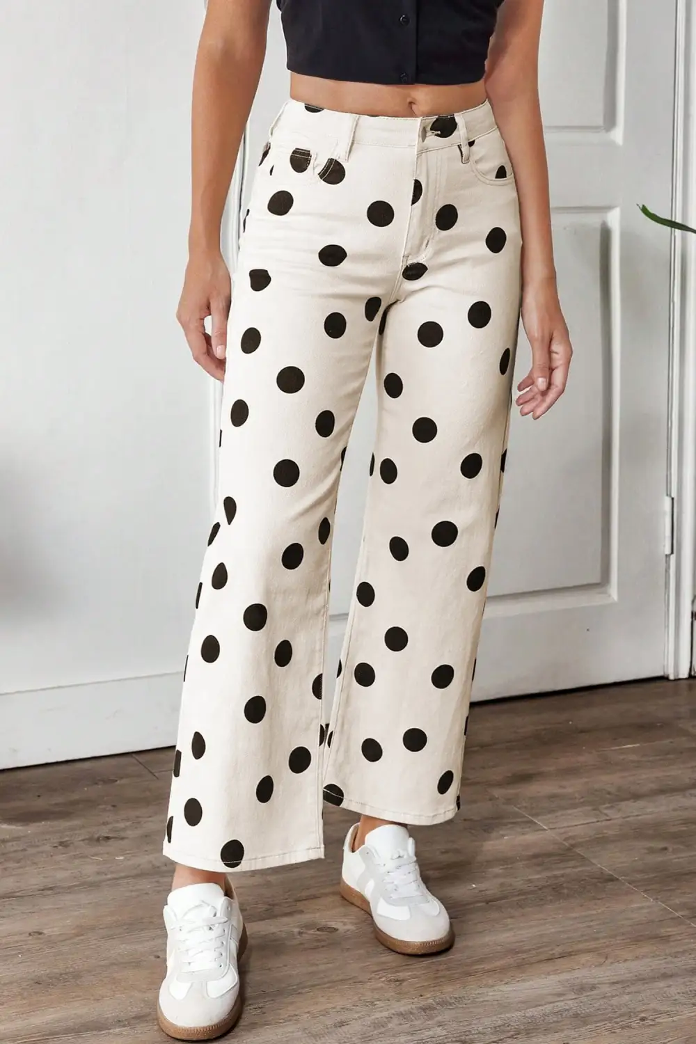 Wide Leg Print Polka Dot Ankle-length Jeans
