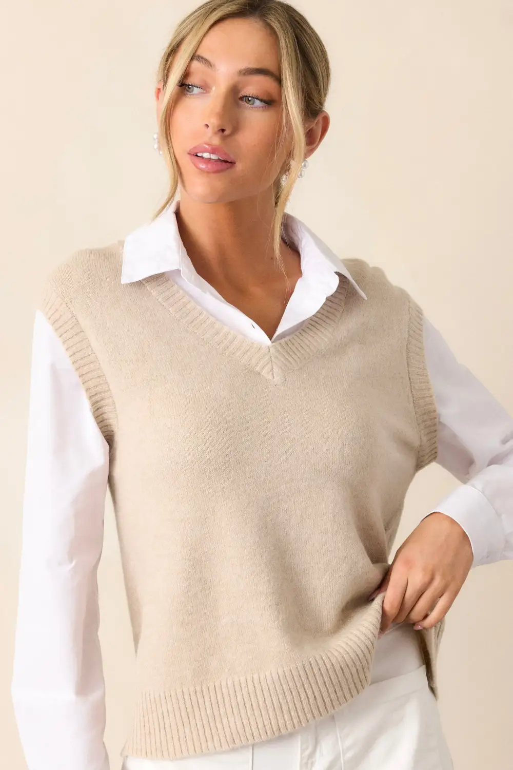 Feeling Special Beige Mock Layered Sweater