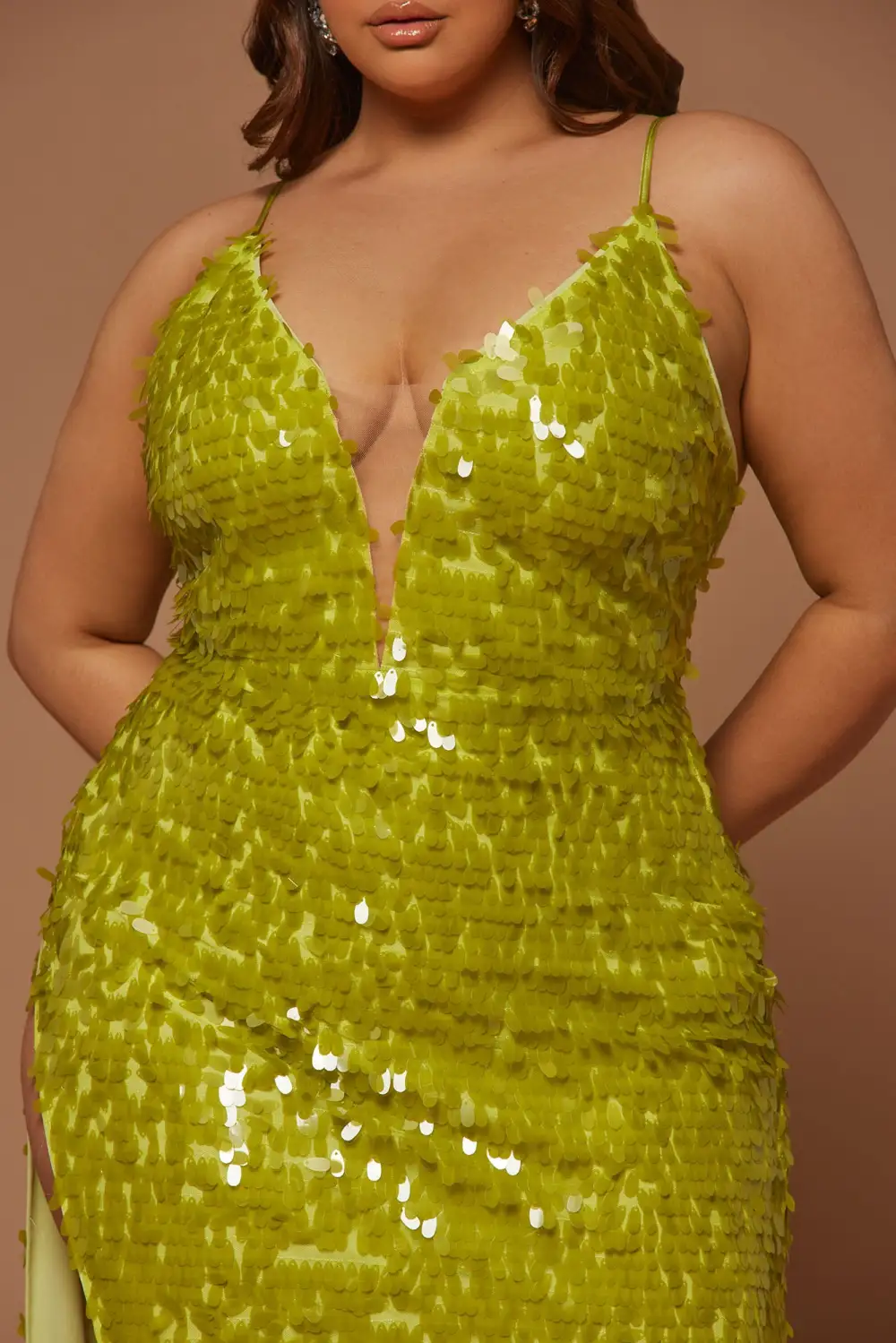 Fiona Sequin Midi Dress - Chartreuse