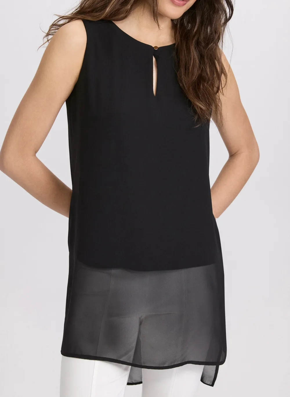 Asymmetric Black Chiffon Top