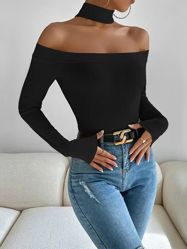 Long Sleeve Slim Fit Off The Shoulder T-Shirt