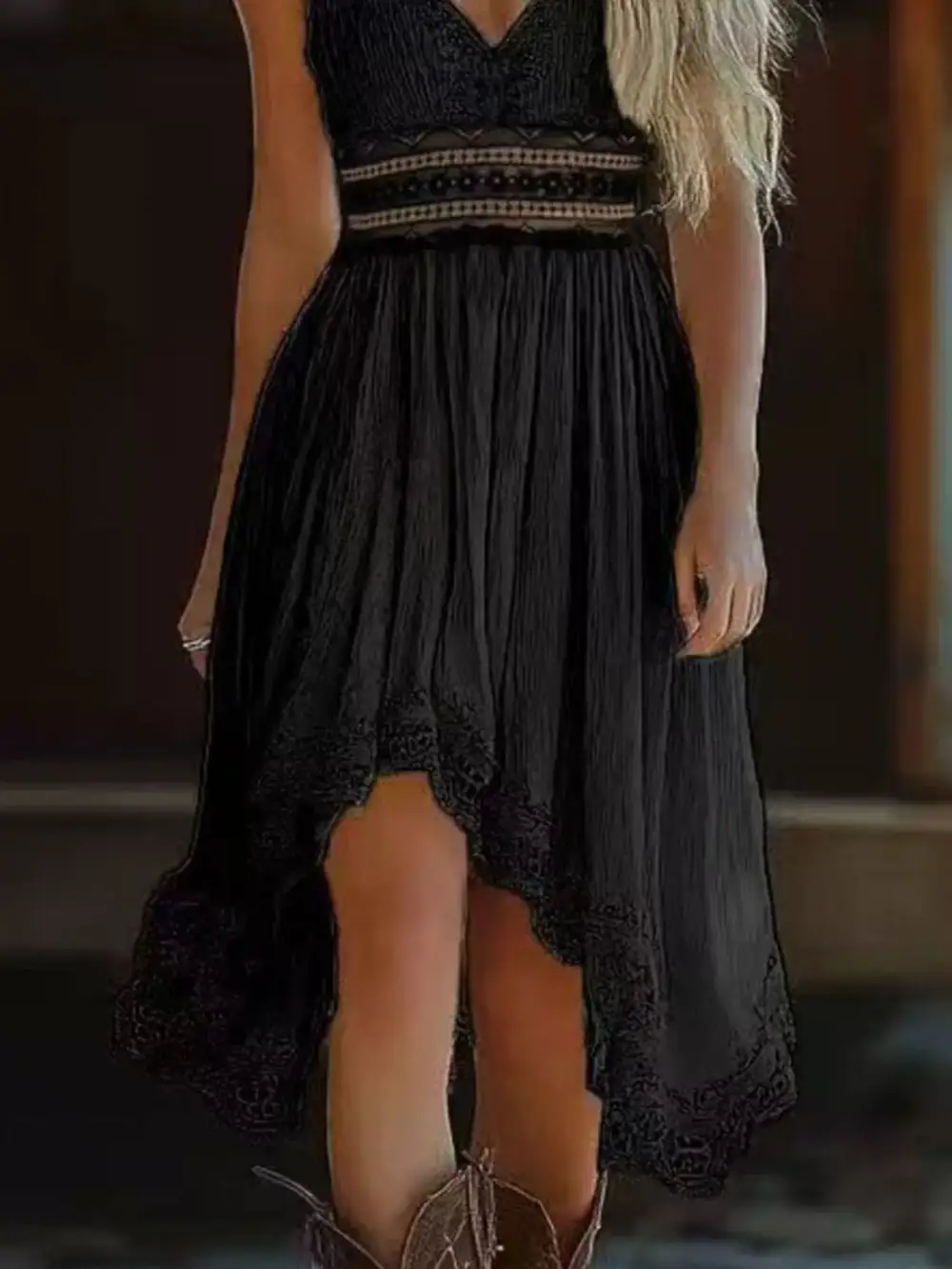 Comfort Fit Lace V Neck Dress