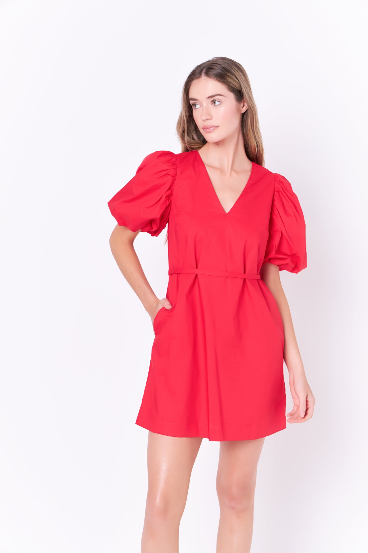 Puff Sleeve A-line Shift Mini Dress