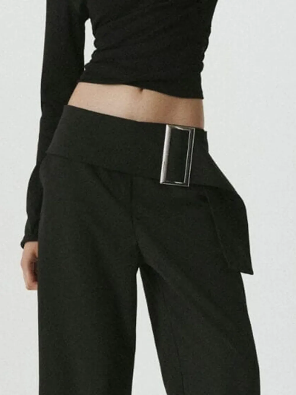 Low Rise Wide Leg Pants with Buckle