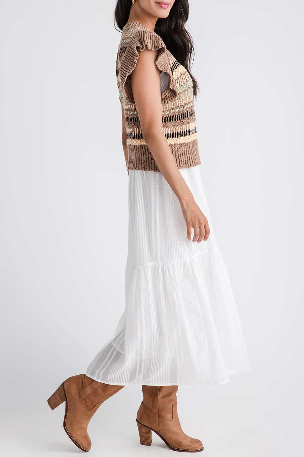 Elan 2fer Woven Knit Midi Dress - brown white combo