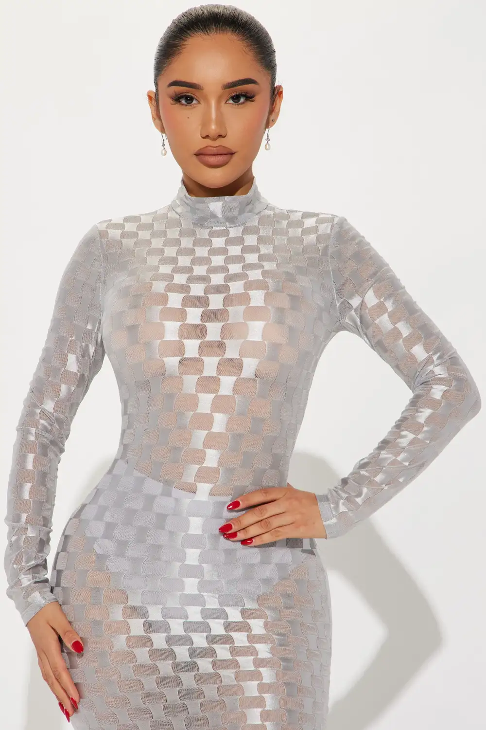 Checkmate Checkered Maxi Dress - Silver