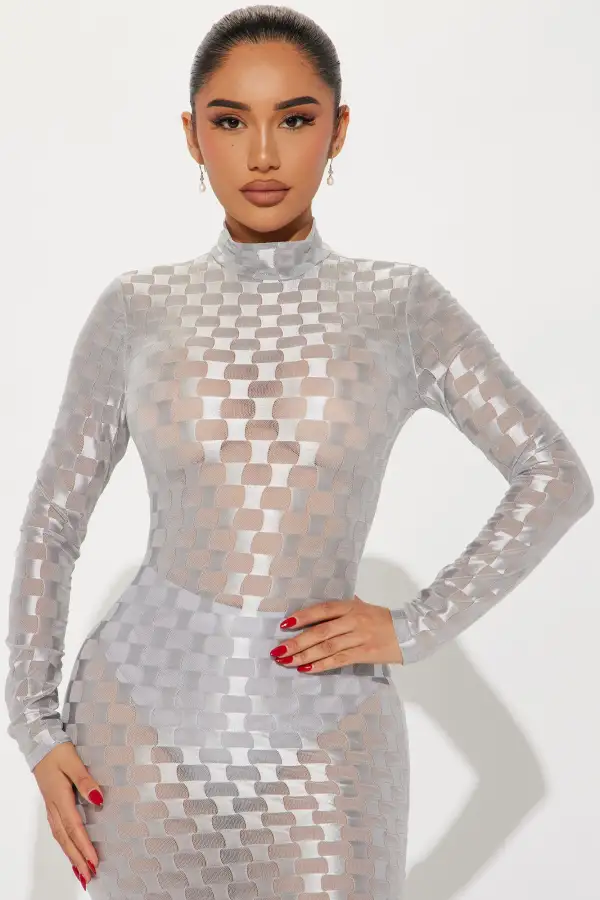 Checkmate Checkered Maxi Dress - Silver