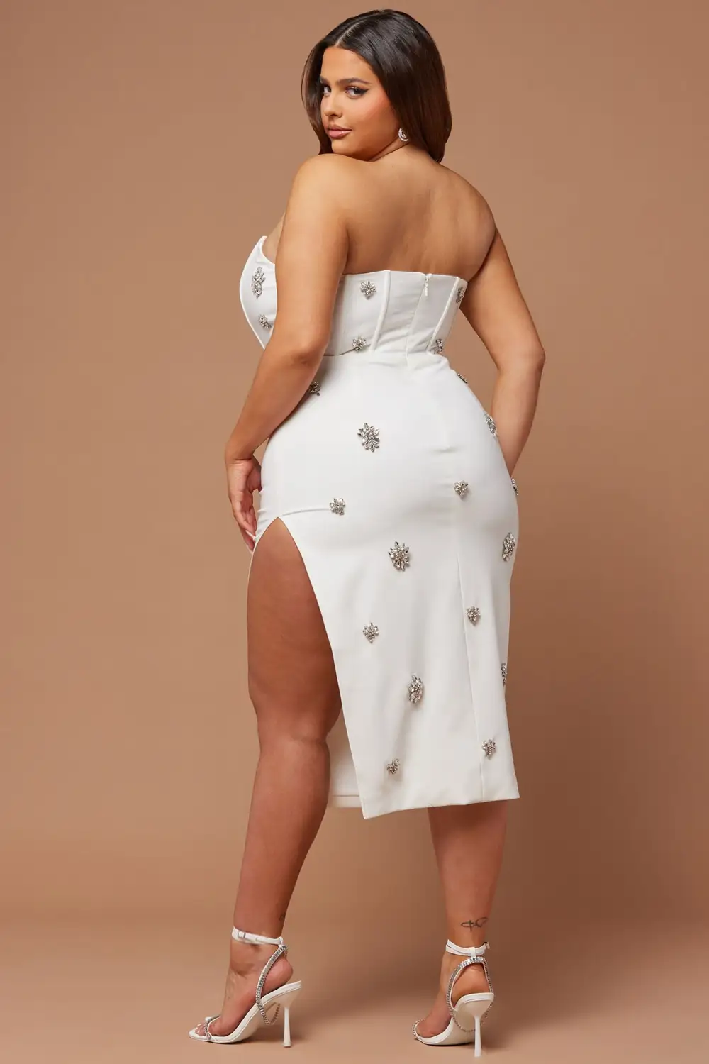 Liya Embellished Midi Dress - White